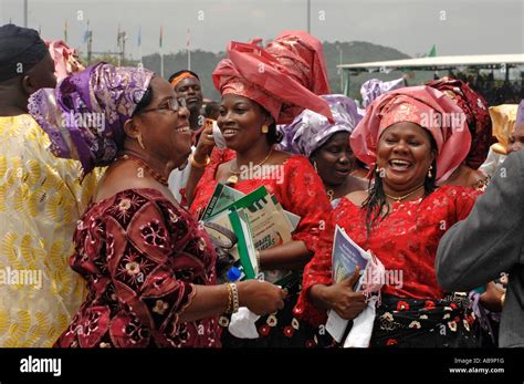 Smiling Happy Nigerian Women Celebrate At Political Rally Abuja