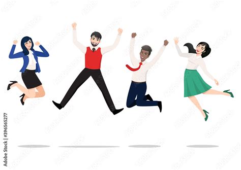 Business People Jumping Celebrating Victory Cheerful Multiracial
