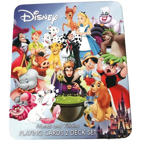 Disney Friends And Villains Playing Cards 2 Deck Set Collectible Tin