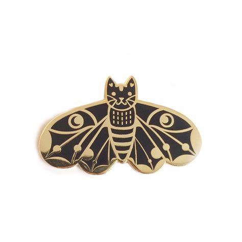 Moth Cat In Black Enamel Pin Danielle V Designs