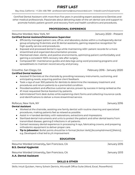 Certified Dental Assistant Resume Examples For Resume Worded