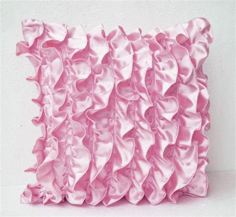Pink Ruffled Pillow Decorative Cushion Cover Satin Throw Pillow