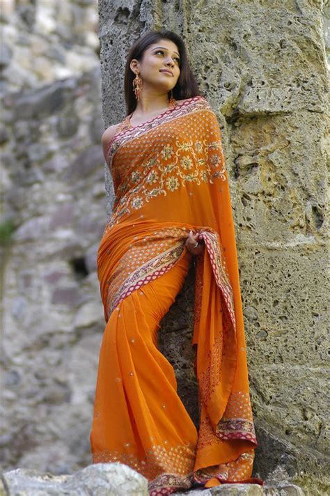 Nayanthara with black color saree. Indian Hot Girl Nayanthara Hot Photos In Orange Saree ...