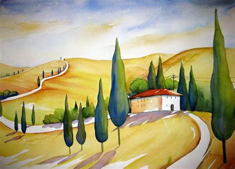 Tuscany Hills Painting Tuscany Hills Fine Art Print Watercolor