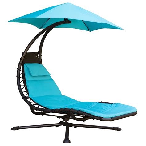 Sunnydaze Floating Chaise Lounger Swing Chair With Umbrella Canopy Curved Steel Hammock Lounge
