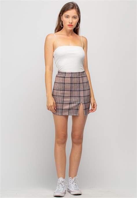 Multi Colored Plaid Mini Skirt With Slit Shop At Papaya Clothing