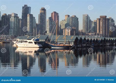 Misty Morning Coal Harbor Vancouver Stock Image Image Of Business