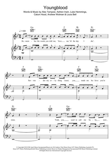 Youngblood Sheet Music 5 Seconds Of Summer Piano Vocal And Guitar