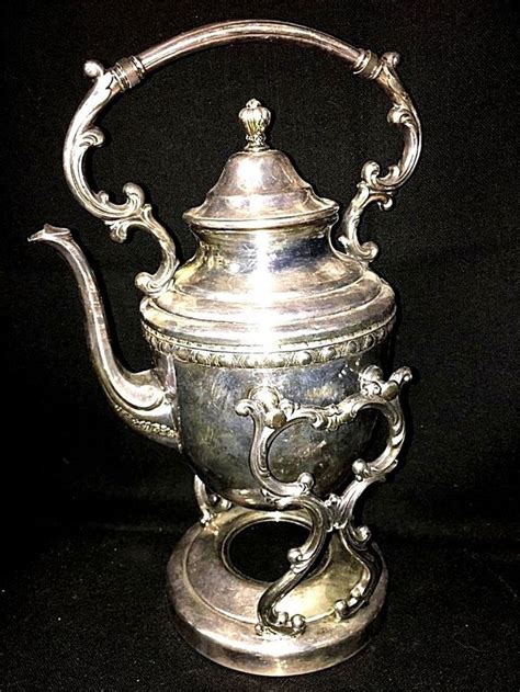 Unique Antique Rogers Bros Silver Plate Teapot On Warming Stand