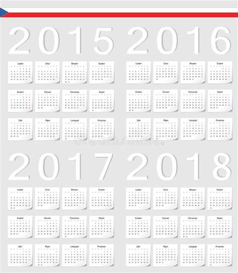 Set Of Czech 2015 2016 2017 2018 Calendars Stock Vector