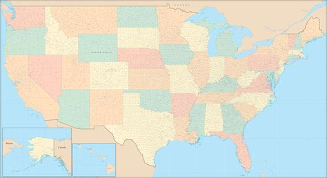 Poster Size Usa Map With Counties Rectangular Projection