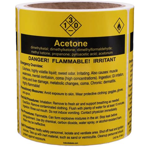 Acetone Chemical Right To Know Info Flammable Irritant Warning Labels
