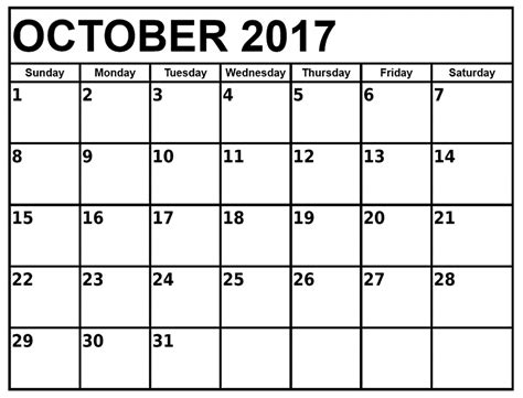 2017 October Printable Calendar Oppidan Library