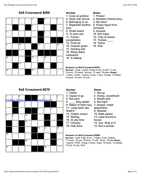 Easy Crossword Puzzles Printable Crossword Puzzles