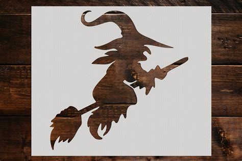 Witch on a Broom Stencil Reusable Witch Stencil Art Stencil | Etsy