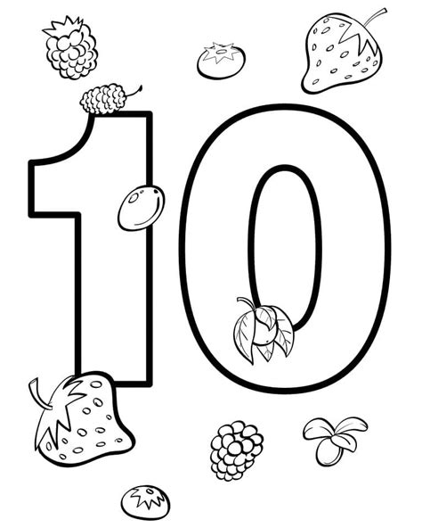 Dibujos De Número 10 Con Frutas Para Colorear Para Colorear Pintar E