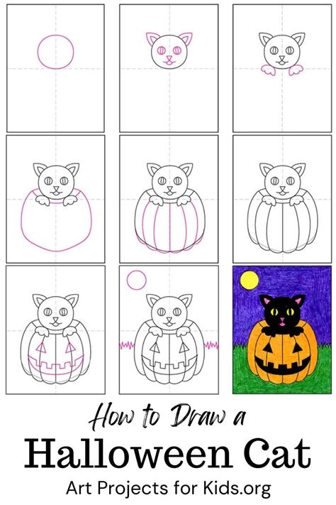 How To Draw A Halloween Cat Tutorial And Halloween Cat Coloring Page In
