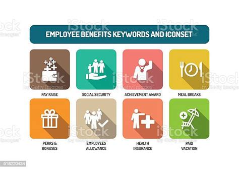 Employee Benefits Flat Icon Set Stock Illustration Download Image Now