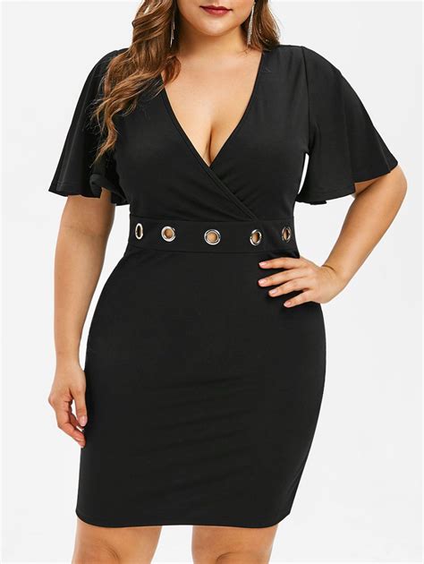 30 Off 2021 Plus Size Bodycon Sheer Lace Insert Dress In Black