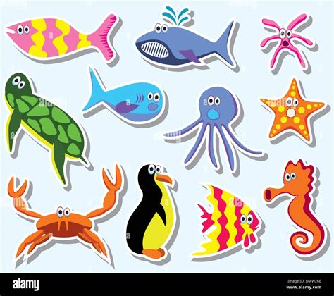 Vector Set Of Colorful Sea Animals Stock Vector Image And Art Alamy