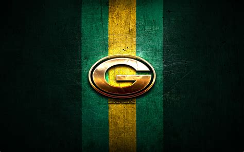 Download Green Bay Packers Golden Logo Nfl Green Metal Background