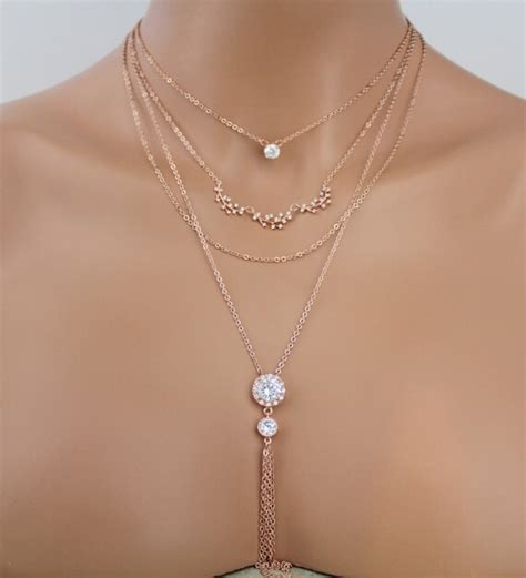 Rose Gold Layering Necklace Rose Gold Choker Necklace Layered Etsy