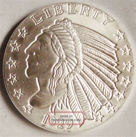 1 Troy Oz 1929 Incuse Indian Head Coin 999 Silver Bu 5 Gold Piece