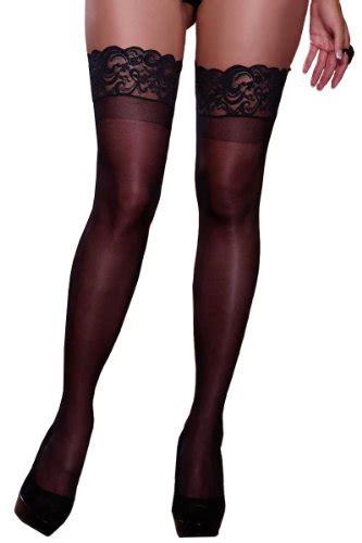 Plus Size Silicone Lace Top Thigh High Stockings By Dreamgirl Black