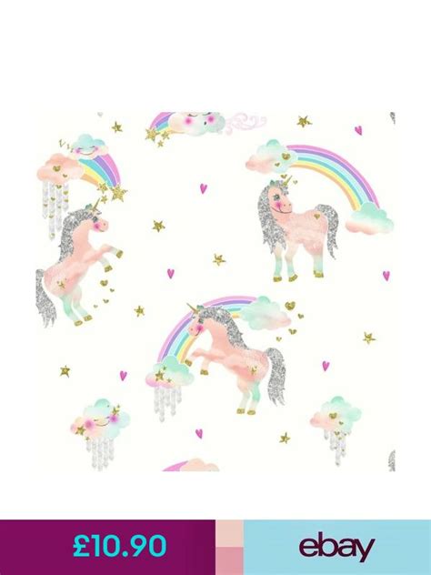 Rainbow Unicorn Glitter Wallpaper White Arthouse 696109 Girls