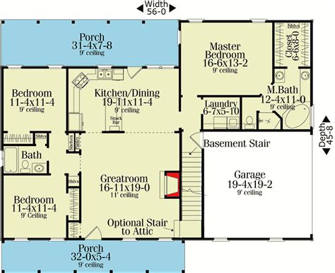 Split Bedroom Country Ranch 62099v 1st Floor Master Suite Cad