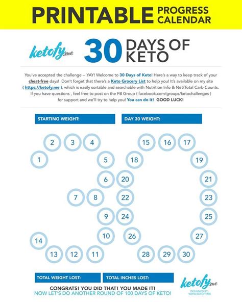 30 Days Of Keto Challenge Printable Progress Calendar