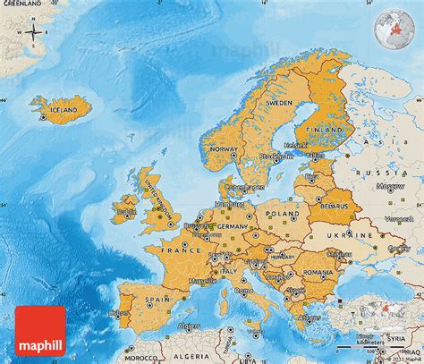 Political Shades Map Of Europe Shaded Relief Outside Bathymetry Sea