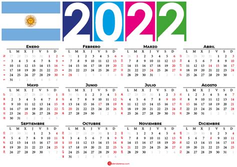 Calendario 2022 Argentina Con Días Festivos Para Imprimir