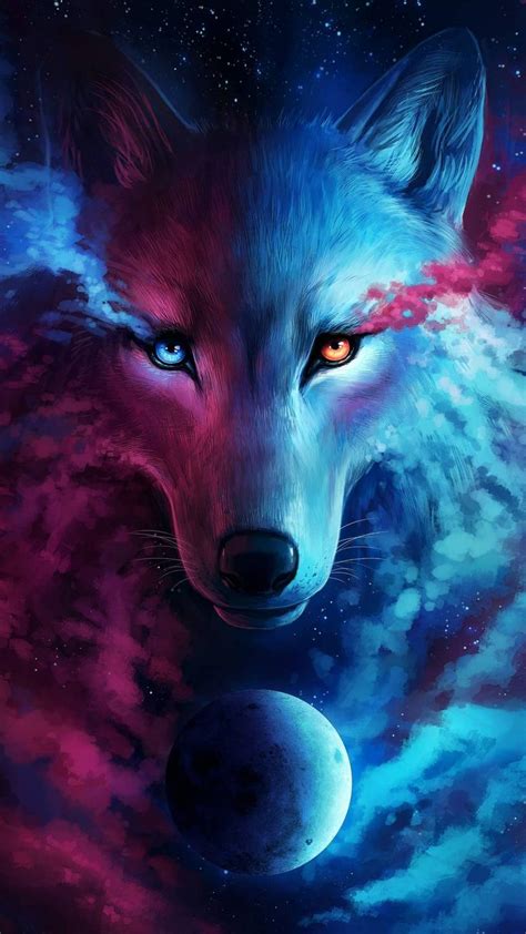 Pretty Galaxy Painting Fantasy Wolf Wolf Art