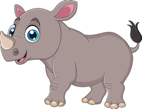 Dibujos Animados De Rinoceronte Adorable Vector Premium
