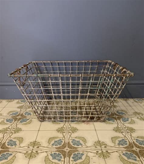 Large French Vintage Wire Oyster Basket Bowden Knight