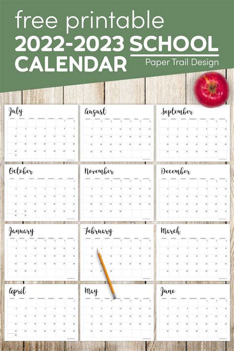 2022 2023 Printable School Calendar Paper Trail Design School