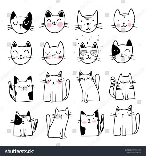 Cute Cat Doodle Style Illustrations Set Stock Vector Royalty Free