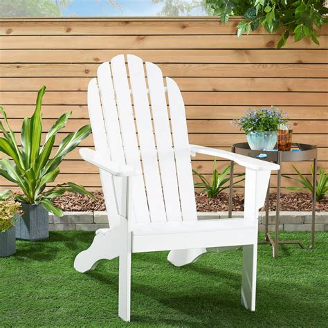Mainstays Wooden Outdoor Adirondack Chair White Finish Solid Hardwood