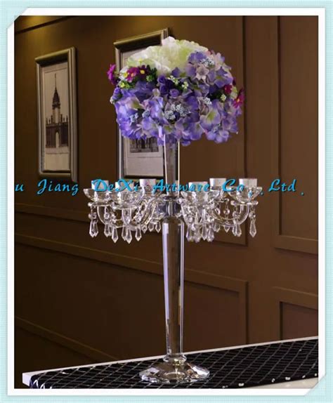 Latest 9 Arms Crystal Tall Candelabra With Flower For Wedding