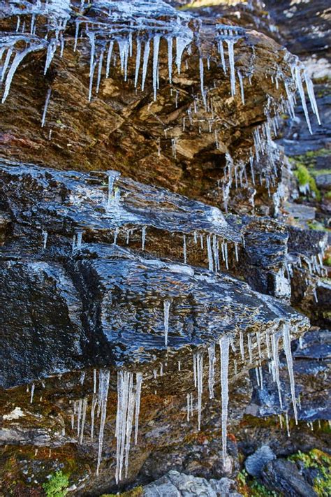 Icicles On A Mountain Cliff Stock Image Image Of Environment Natural
