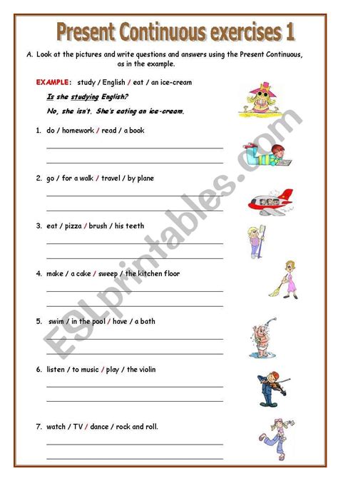 Present Continuous Exercises 1 Esl Worksheet By Nani Pappi