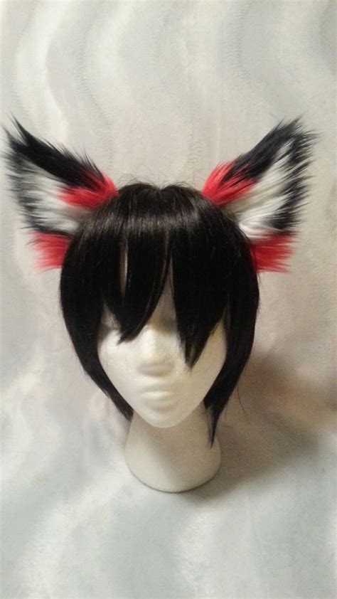 Hoodie made of black cotton knitwear with 10% of polyester. Fluffy red add black cat ears - headband | Silvered Fox ...
