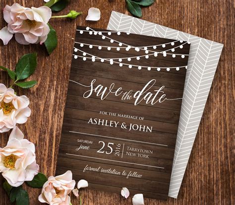 Rustic Save The Date Template Instant Download Wood String