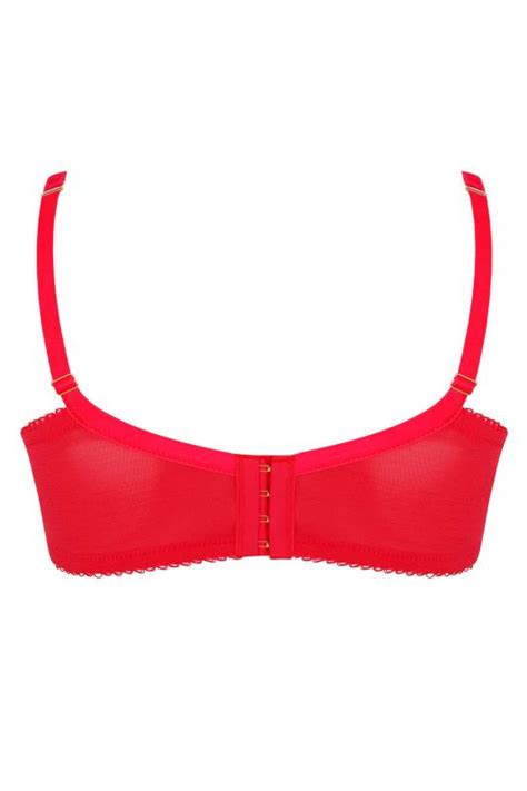 Red Underwired Moulded Bra With Ruched Front Lace Panels Yours Clothing