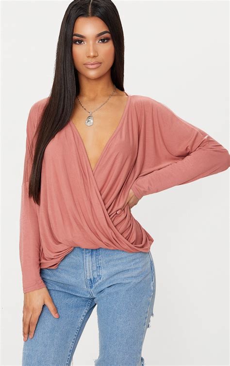 Dusty Rose Draped Long Sleeve Top Prettylittlething