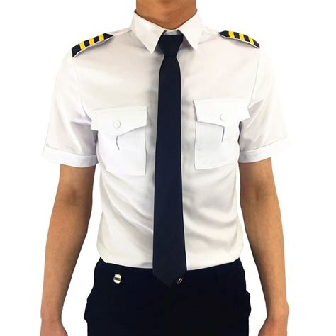 Men Air Line Pilot Uniform Shirt White Pilot Shirt Short Sleeve Pilot