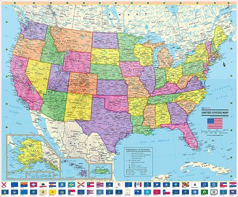 Coolowlmaps United States Wall Map Poster With State Flags