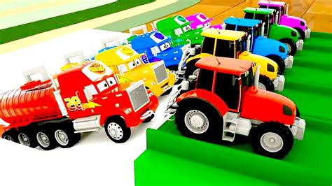 Colors For Children To Learn With Toy Super Cars With Long Trucks And