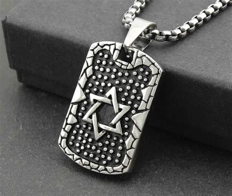 Mens Israel Star Of David Jewish Dog Tag Charm Pendant Necklace Jewelry